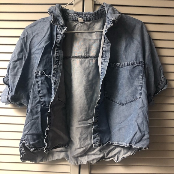 Denim style button up tee shirt. - Picture 2 of 3